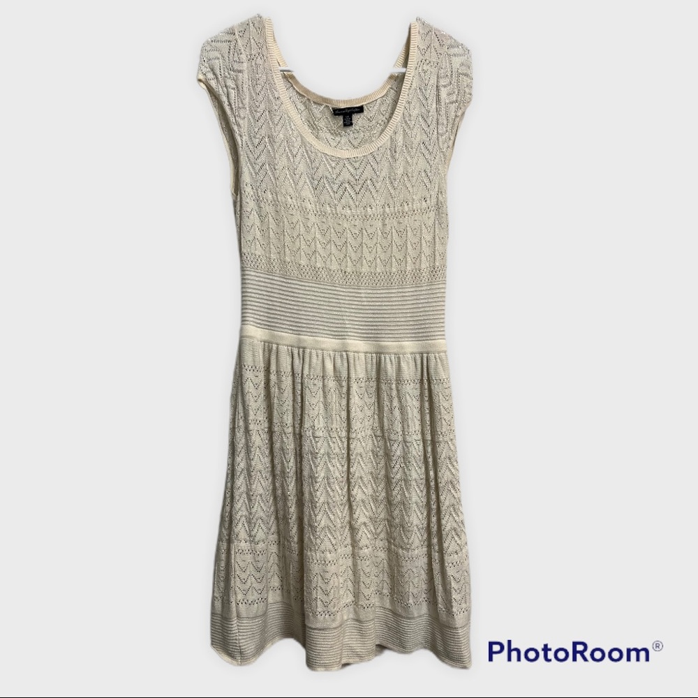 American Eagle sz Large dress, cream knit w/ underslip, silver sparkle, LIKE NEW